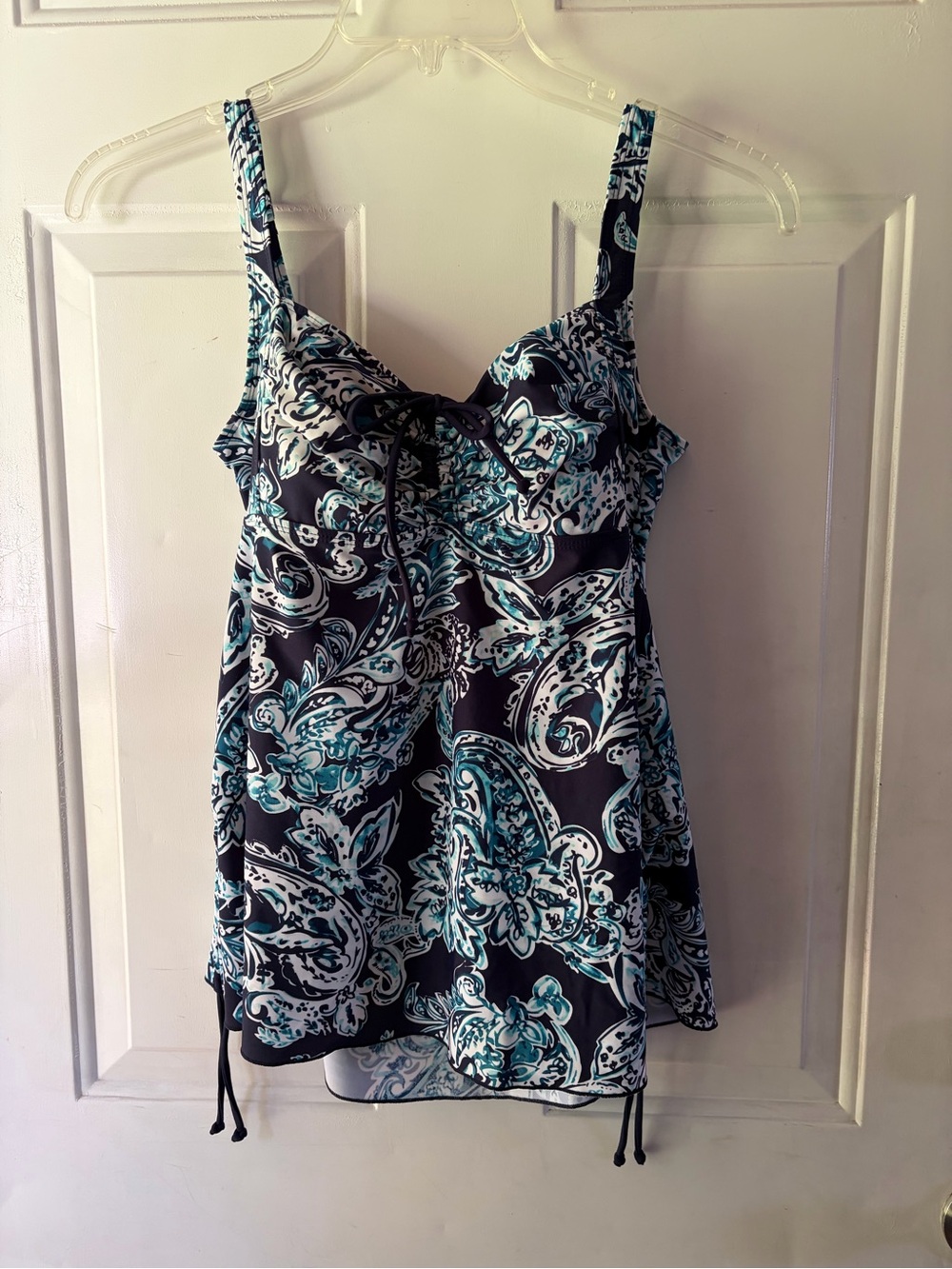 Septangle Navy & Teal Paisley Tankini Swim Top Sz 12 beach pool vacation travel